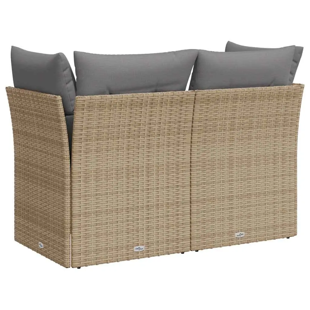 2-Seater Garden Sofa PE Rattan Outdoor Seating with Storage Beige