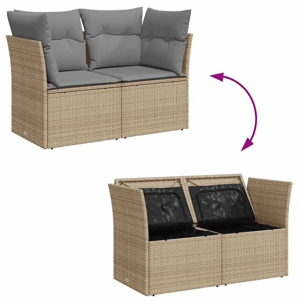 2-Seater Garden Sofa PE Rattan Outdoor Seating with Storage Beige