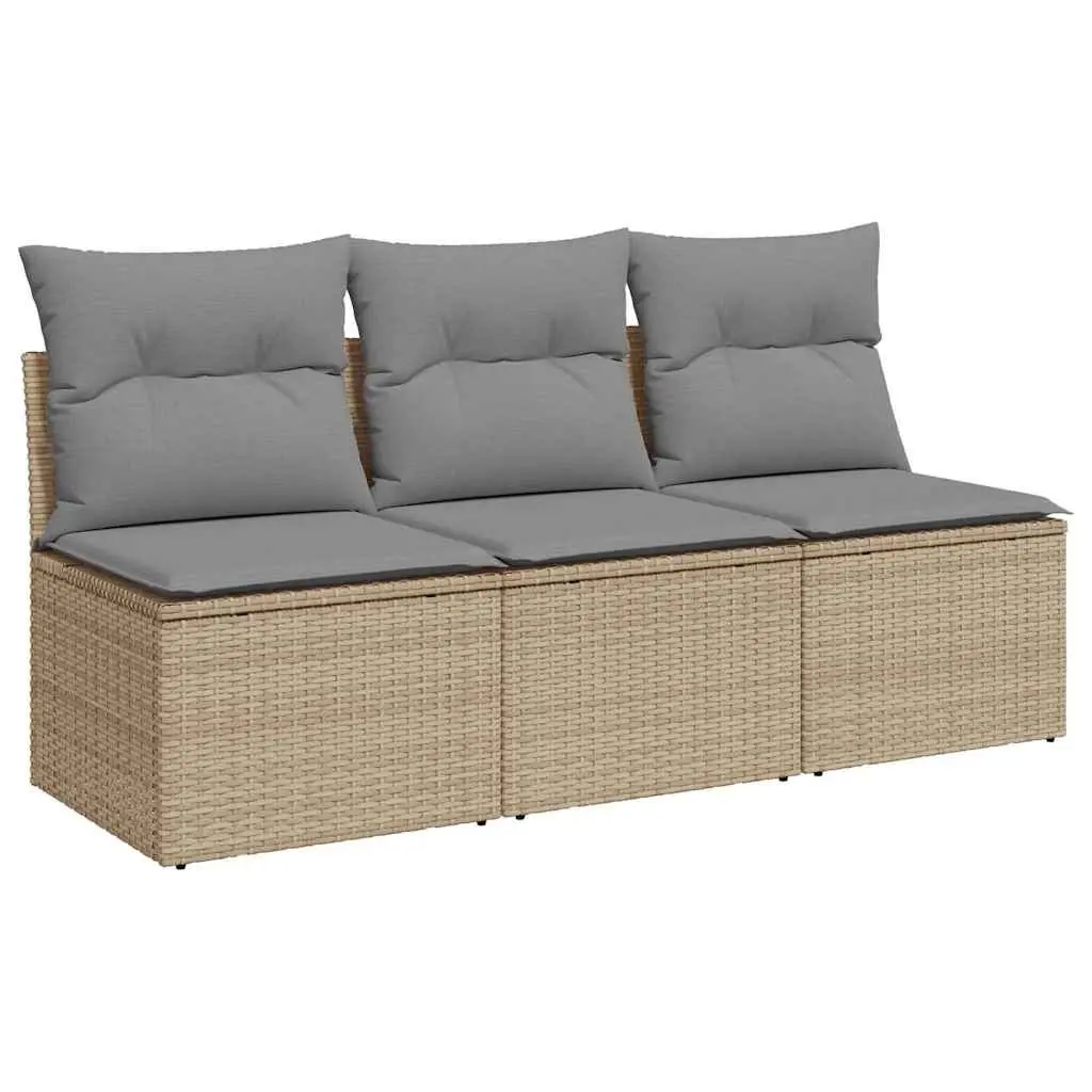 Outdoor Garden Sofa 3-Seater with Storage Cushions Beige Poly Rattan Lounge