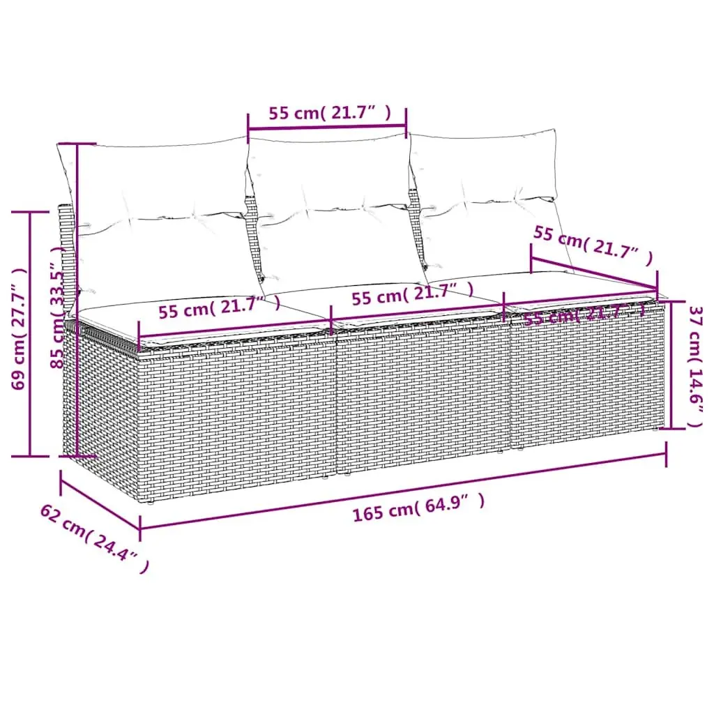 Outdoor Garden Sofa 3-Seater with Storage Cushions Beige Poly Rattan Lounge