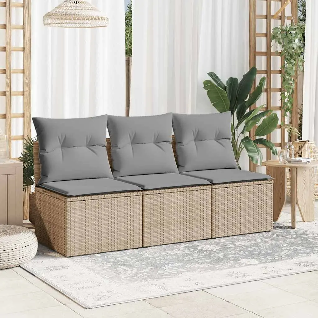 Outdoor Garden Sofa 3-Seater with Storage Cushions Beige Poly Rattan Lounge