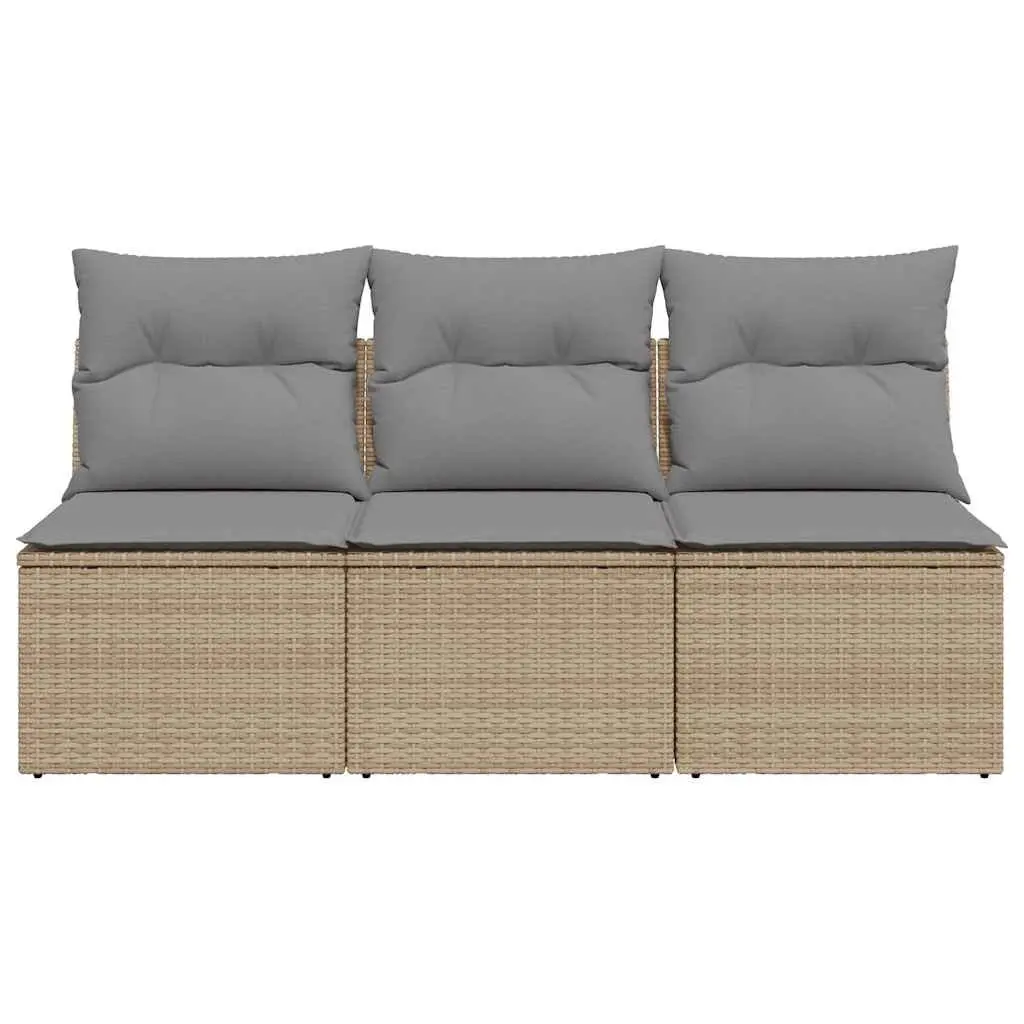 Outdoor Garden Sofa 3-Seater with Storage Cushions Beige Poly Rattan Lounge