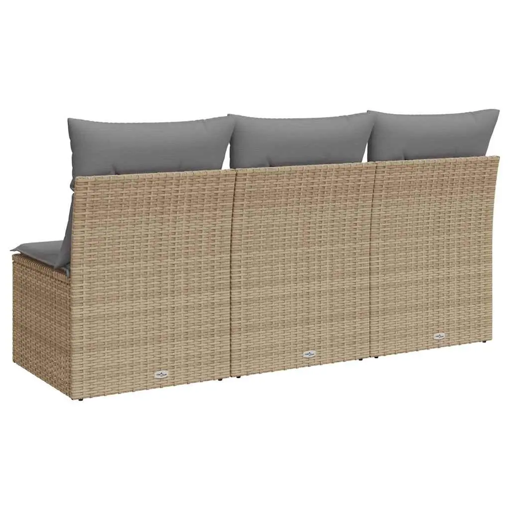 Outdoor Garden Sofa 3-Seater with Storage Cushions Beige Poly Rattan Lounge
