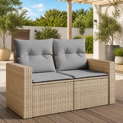 2-Seater Garden Sofa with Cushions Storage Beige Outdoor Furniture Set