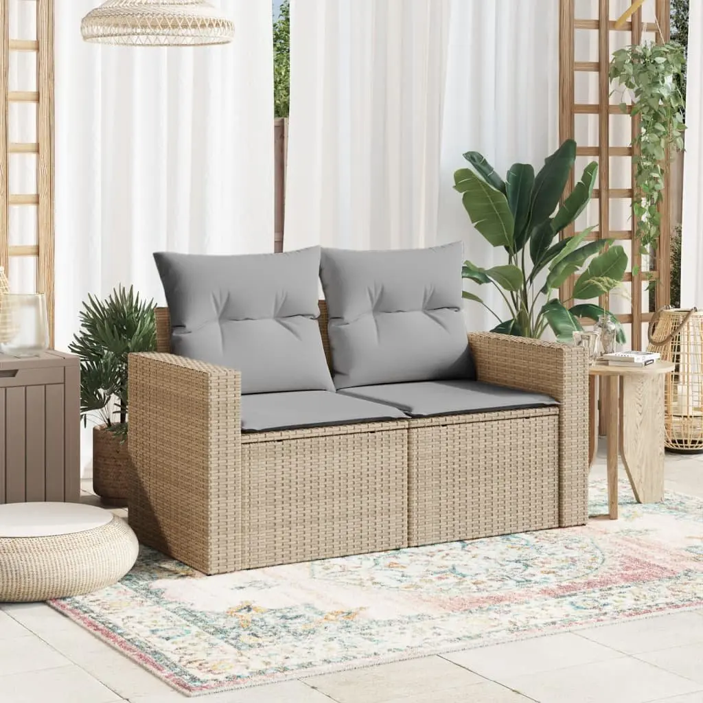 Beige Outdoor Furniture Set 2-Seater Garden Sofa Poly Rattan Construction with Cushions and Storage