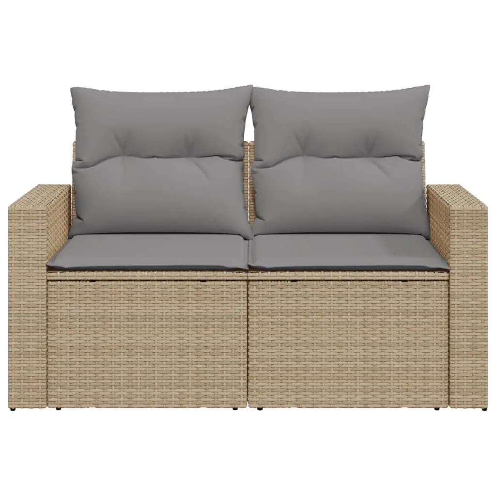 Beige Outdoor Furniture Set 2-Seater Garden Sofa Poly Rattan Construction with Cushions and Storage