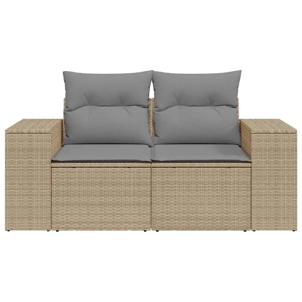 Outdoor Garden Sofa 2-Seater with Cushions Storage Beige Poly Rattan Patio