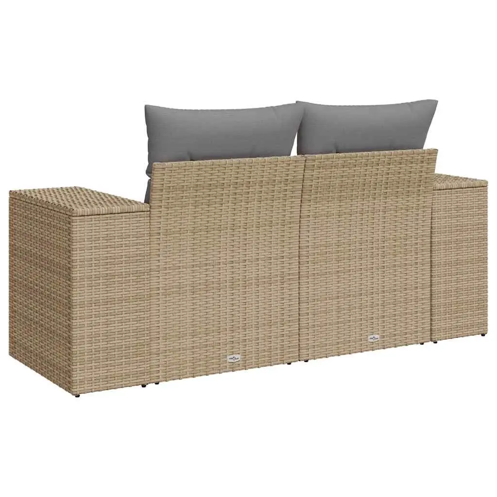 Outdoor Garden Sofa 2-Seater with Cushions Storage Beige Poly Rattan Patio