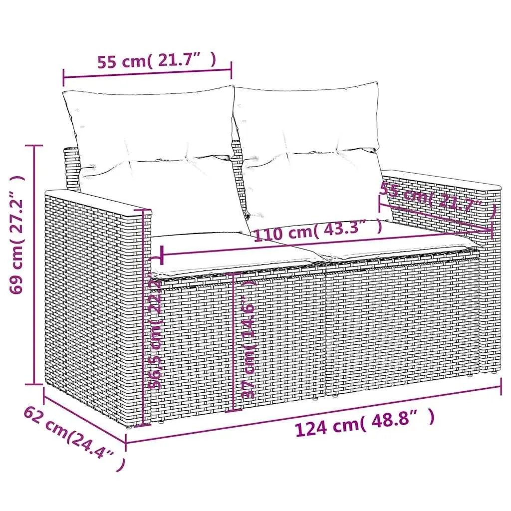 2-Seater Garden Sofa PE Rattan with Storage Beige