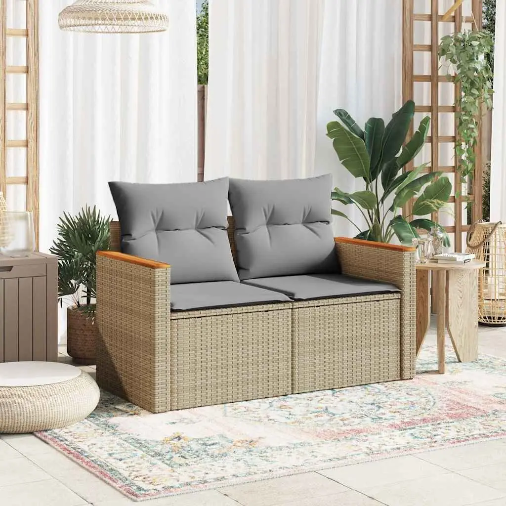 2-Seater Garden Sofa PE Rattan with Storage Beige