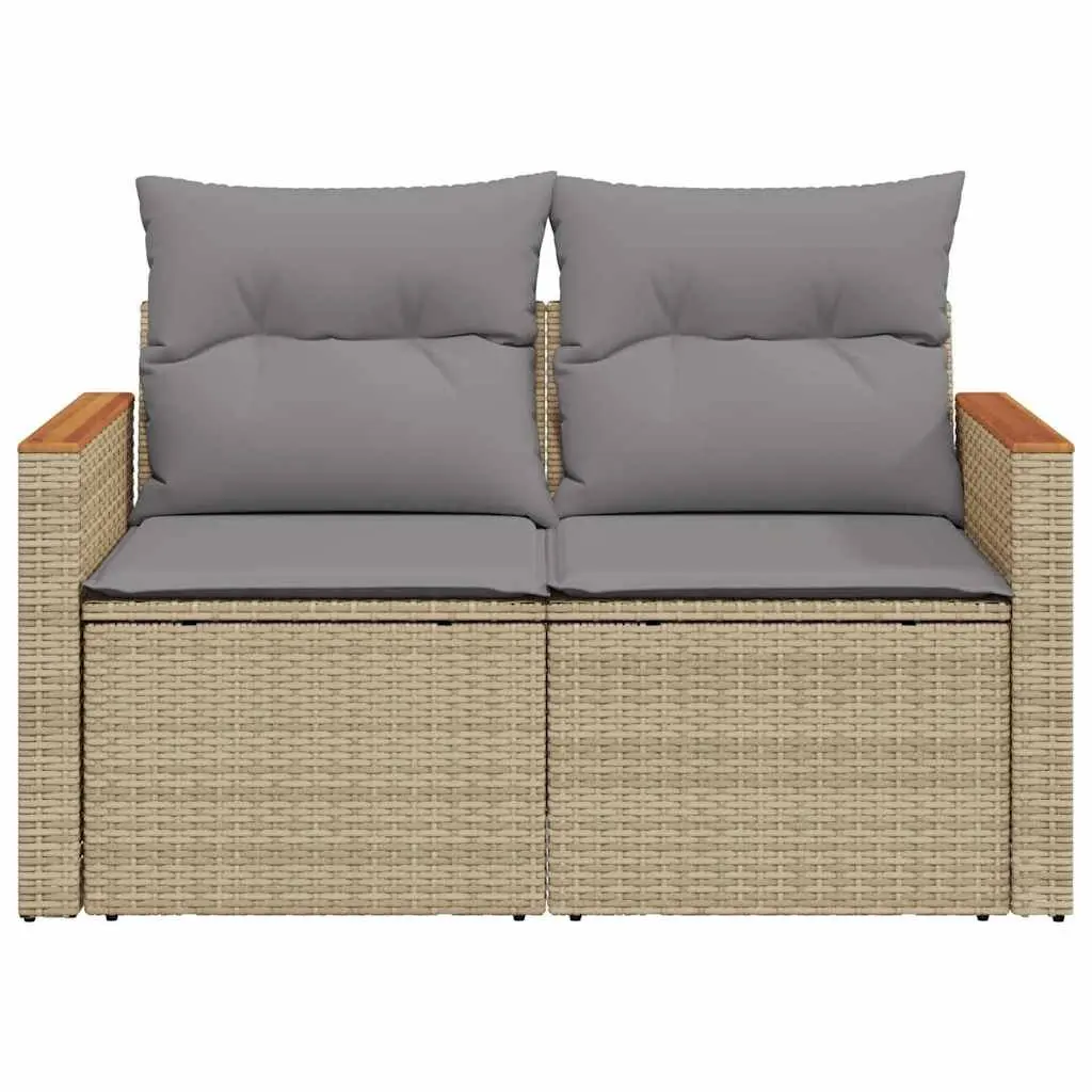 2-Seater Garden Sofa PE Rattan with Storage Beige