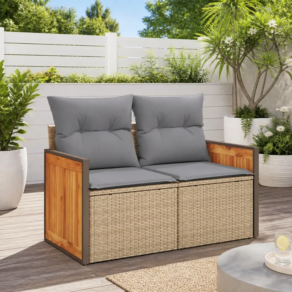 2-Seater Garden Sofa Outdoor Seating with Cushions Storage Beige Patio Furniture