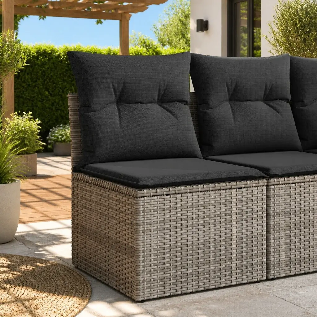 Modular Outdoor Seating Grey Poly Rattan Armless Garden Sofa with Cushions