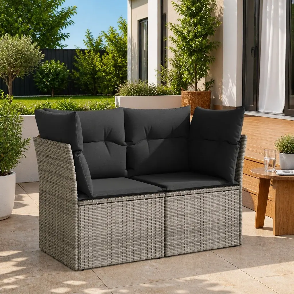Outdoor Sofa PE Rattan 2-Seater Grey with Cushions