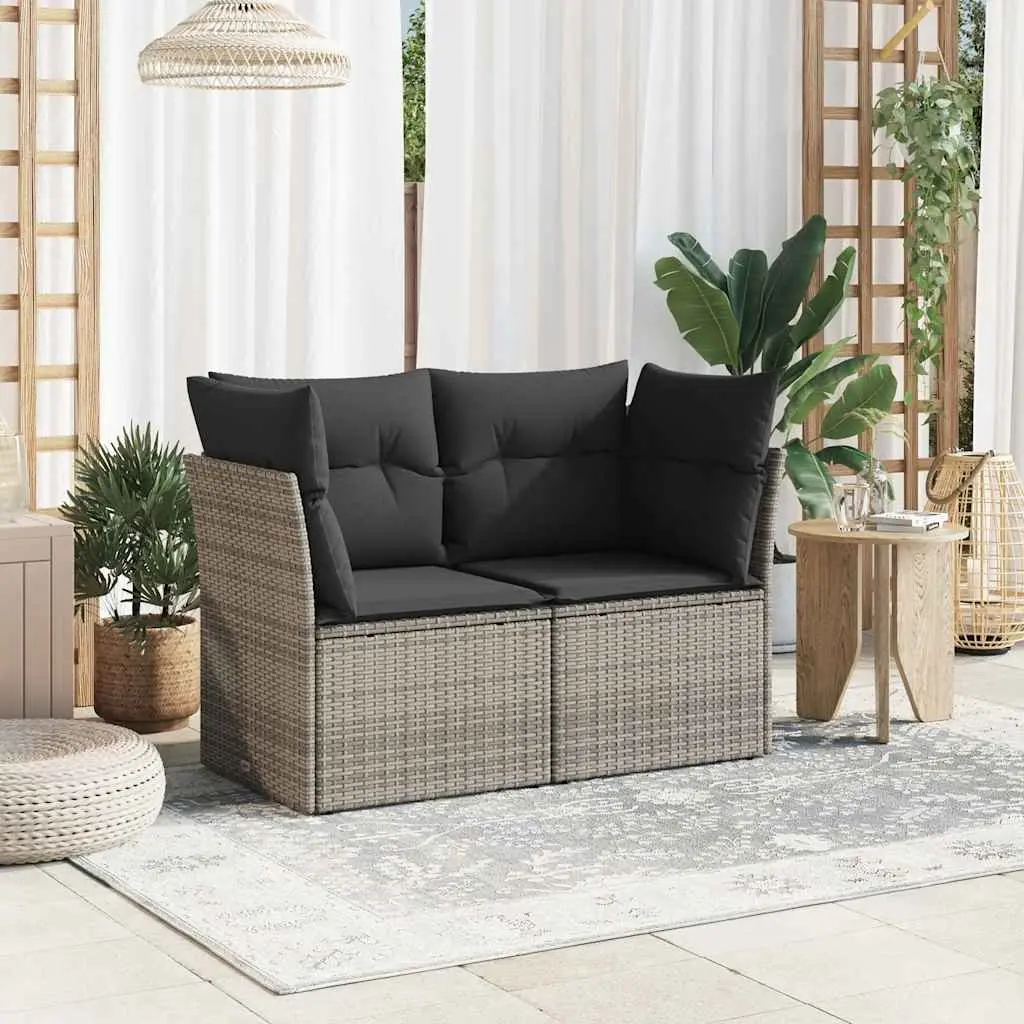 Outdoor Sofa PE Rattan 2-Seater Grey with Cushions