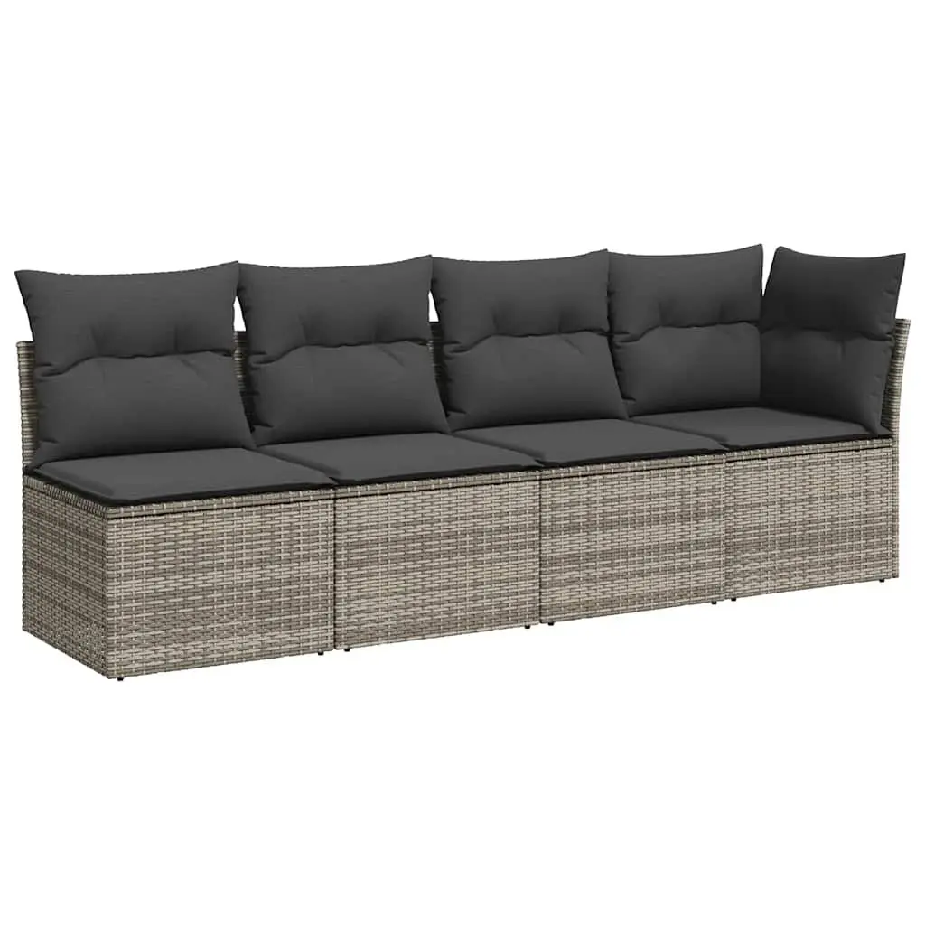 4-Seater Garden Sofa PE Rattan Modular Outdoor Furniture Set with Cushions Grey