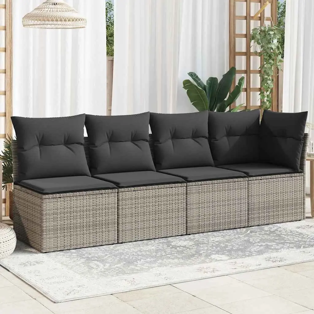 4-Seater Garden Sofa PE Rattan Modular Outdoor Furniture Set with Cushions Grey