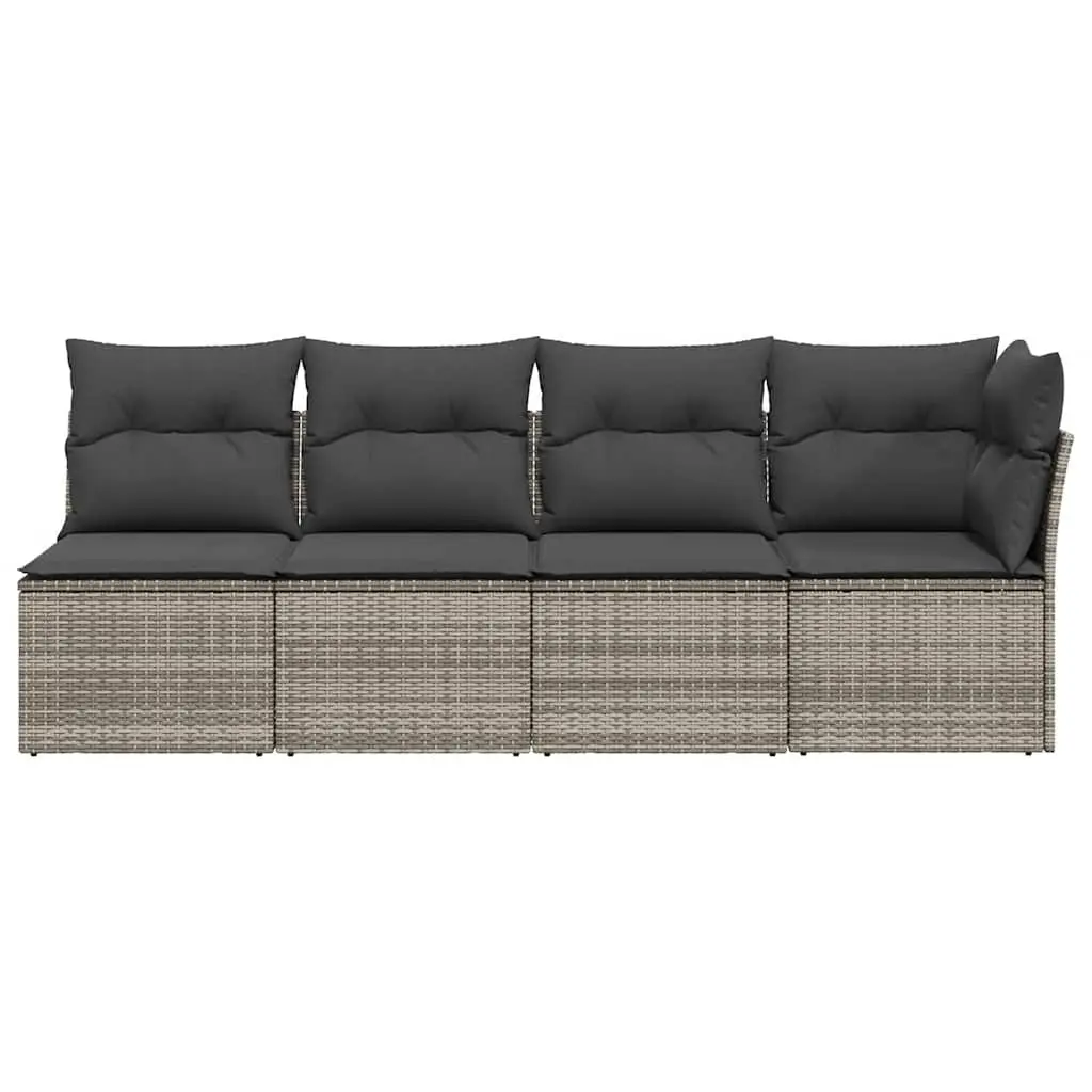 4-Seater Garden Sofa PE Rattan Modular Outdoor Furniture Set with Cushions Grey