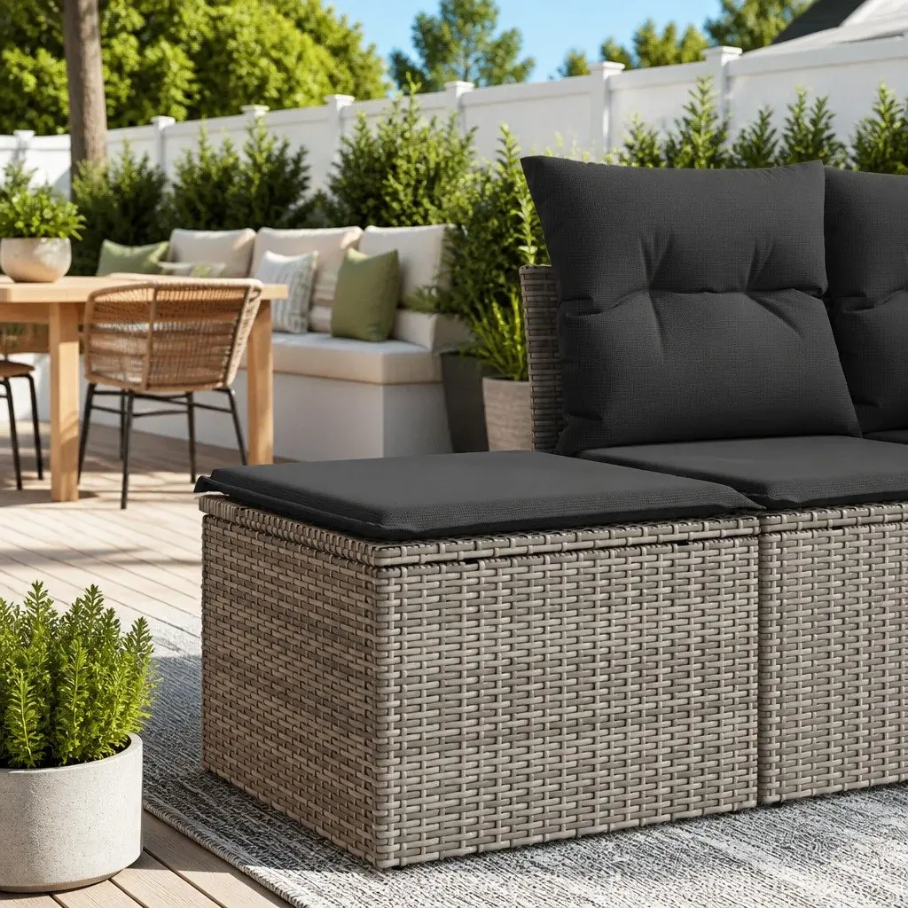 Garden Stool PE Rattan Grey 55x55x37cm with Storage Cushion