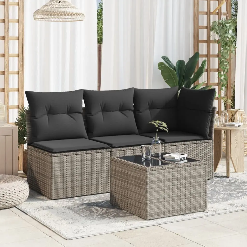 Garden Table Outdoor Furniture Grey Poly Rattan Glass Top Patio Dining
