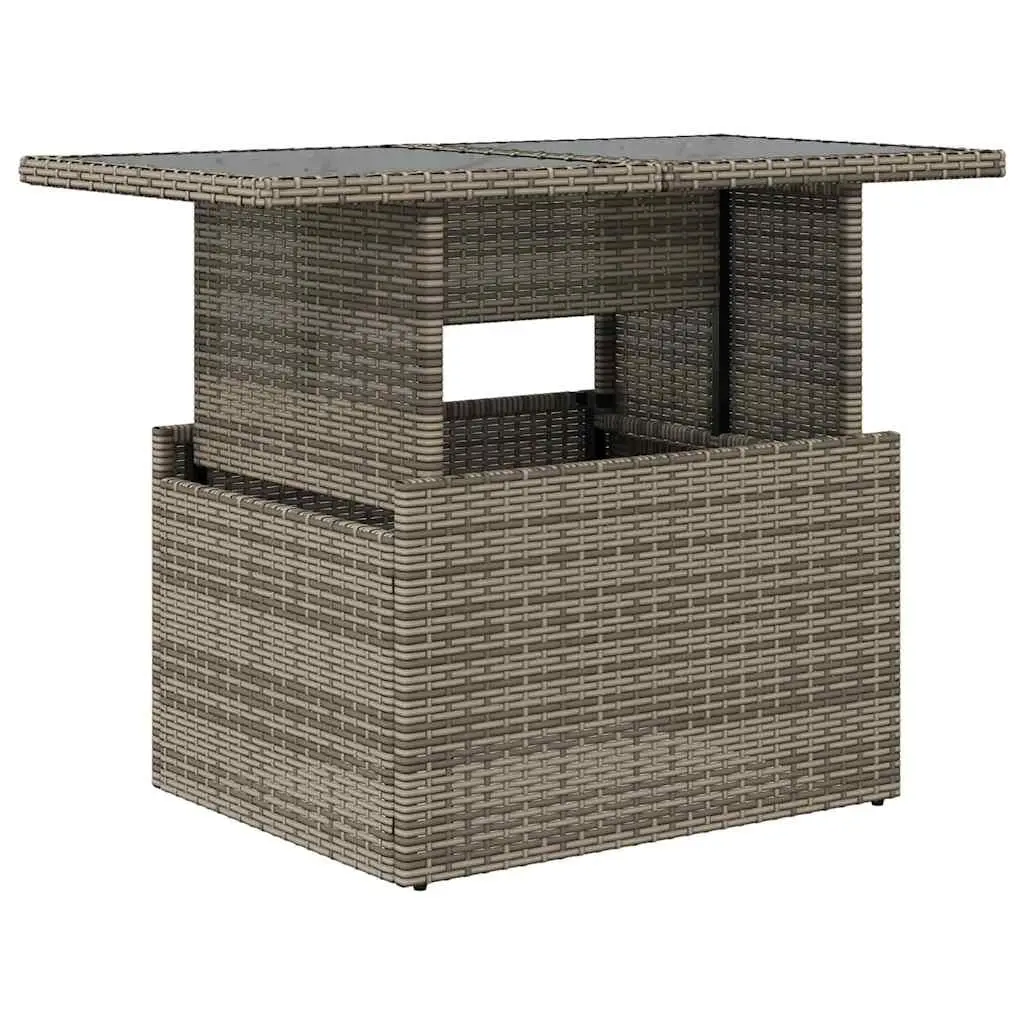 Outdoor Furniture Garden Table Grey Poly Rattan Glass Top Adjustable Height Coffee Dining 100x55x73cm