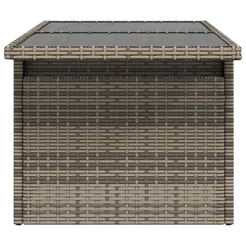 Outdoor Furniture Garden Table Grey Poly Rattan Glass Top Adjustable Height Coffee Dining 100x55x73cm