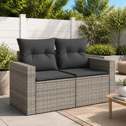 2-Seater Outdoor Garden Sofa Poly Rattan Grey with Cushions Patio Seating