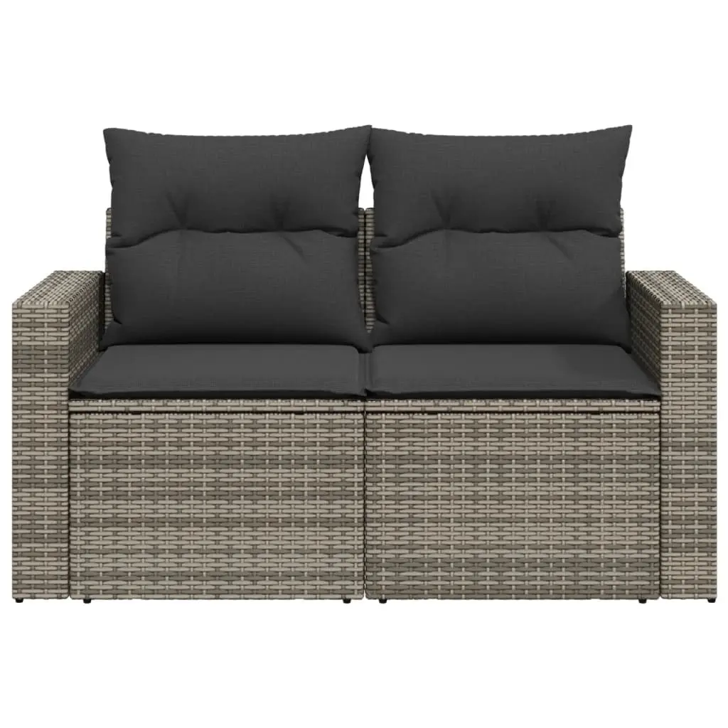 2-Seater Garden Sofa PE Rattan Grey with Cushions