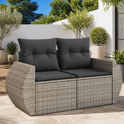 2-Seater Garden Sofa with Cushions Grey Outdoor Patio Furniture Rattan Style