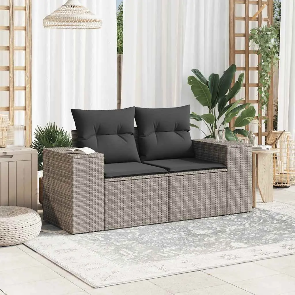 2-Seater Garden Sofa PE Rattan Grey Outdoor Furniture with Cushions