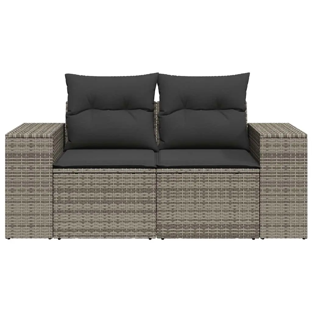 2-Seater Garden Sofa PE Rattan Grey Outdoor Furniture with Cushions