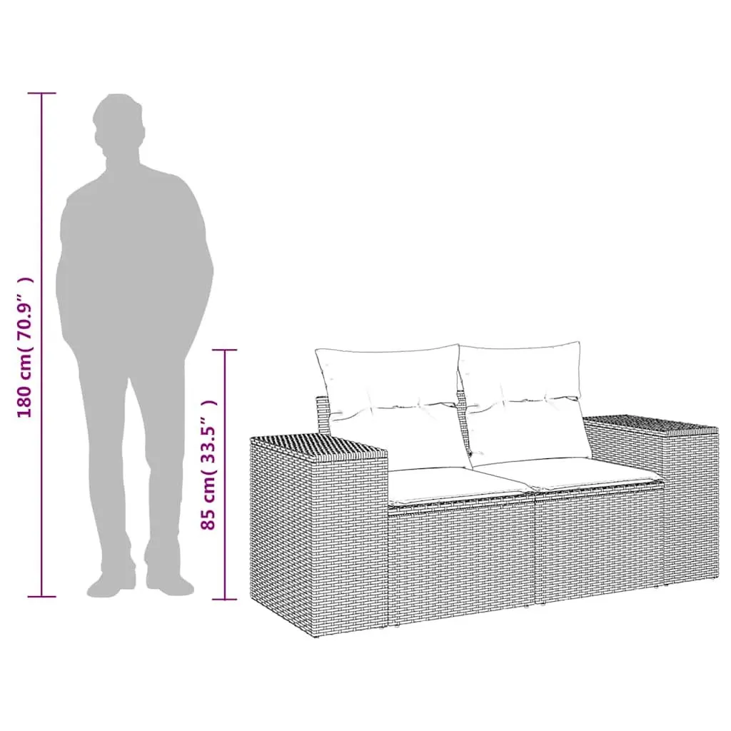 2-Seater Garden Sofa PE Rattan Grey Outdoor Furniture with Cushions