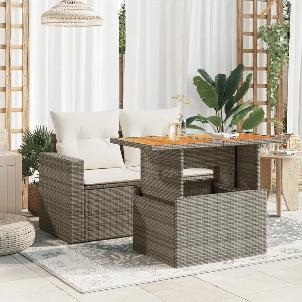 Garden Table Acacia Wood PE Rattan Powder-Coated Steel 100x55x73cm Grey
