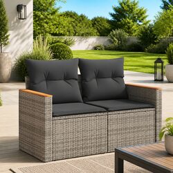 Outdoor Garden Sofa 2-Seater with Cushions Grey Poly Rattan Patio Seating