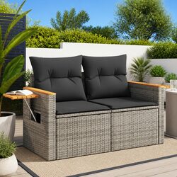 2-Seater Grey Garden Sofa with Side Table