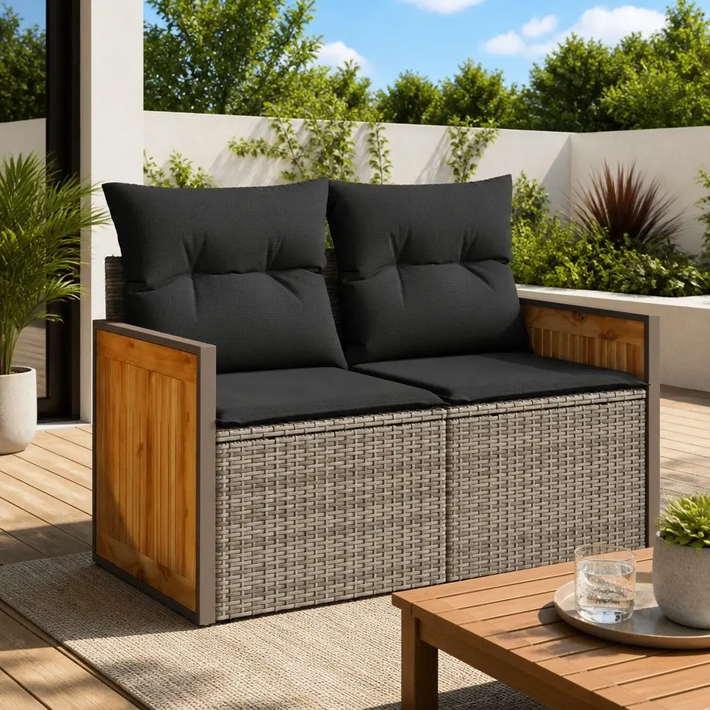 2-Seater Garden Sofa PE Rattan Grey with Cushions
