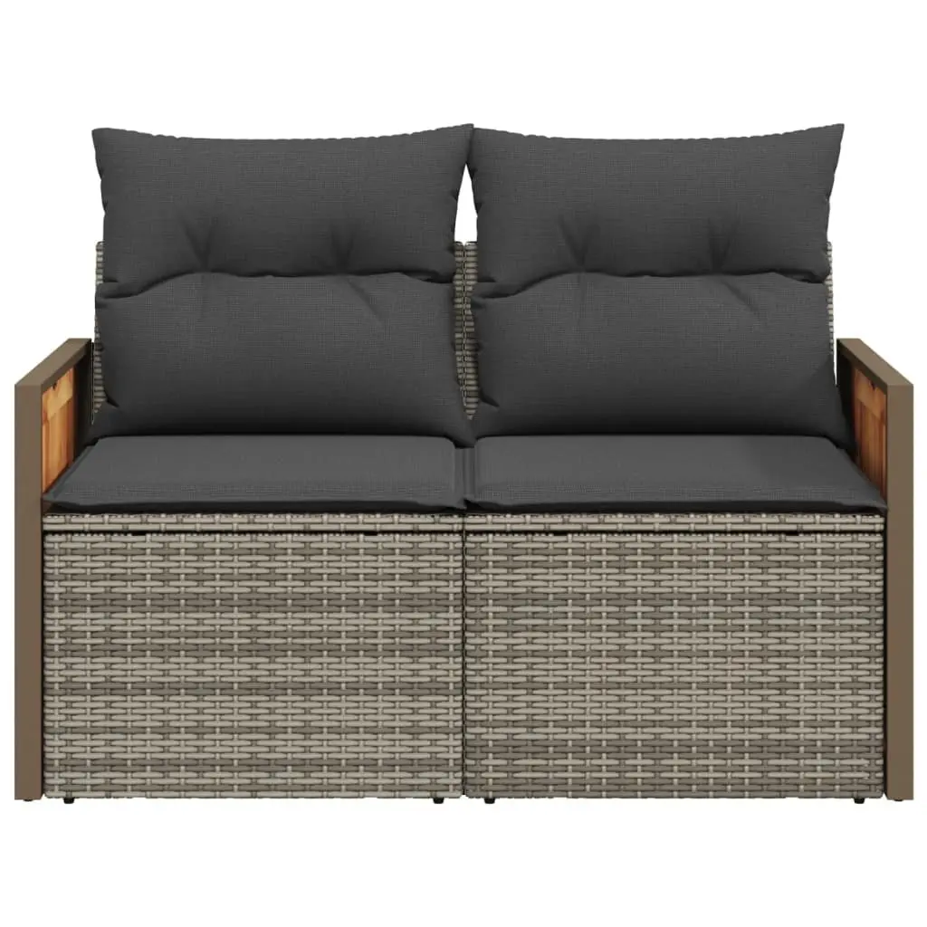 2-Seater Garden Sofa PE Rattan Grey with Cushions