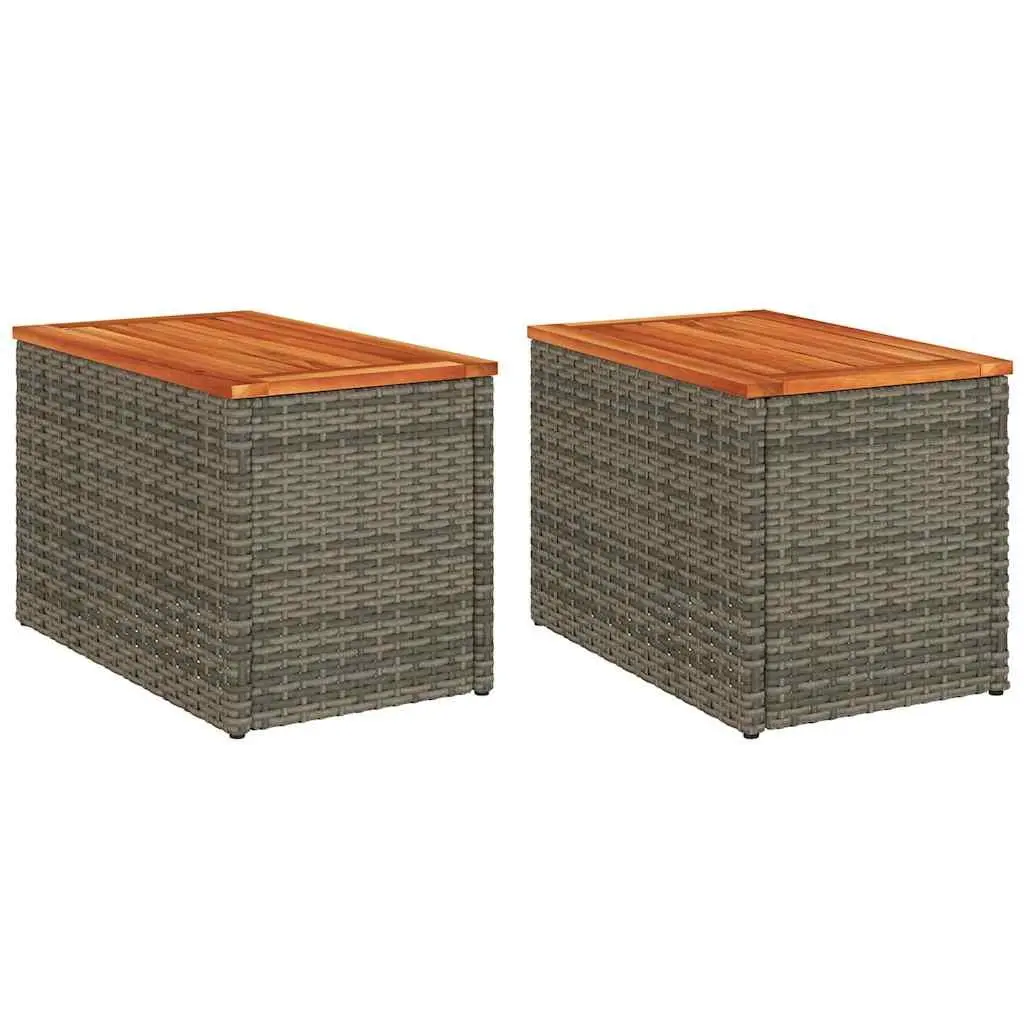 Garden Side Tables Set of 2 Grey Outdoor Patio Furniture Rattan Tabletop