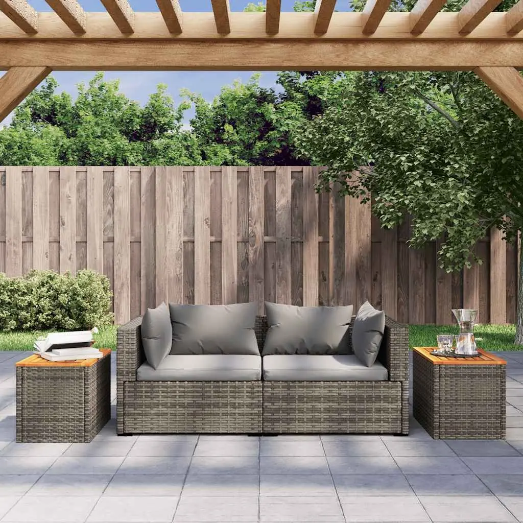 Garden Side Tables Set of 2 Grey Outdoor Patio Furniture Rattan Tabletop