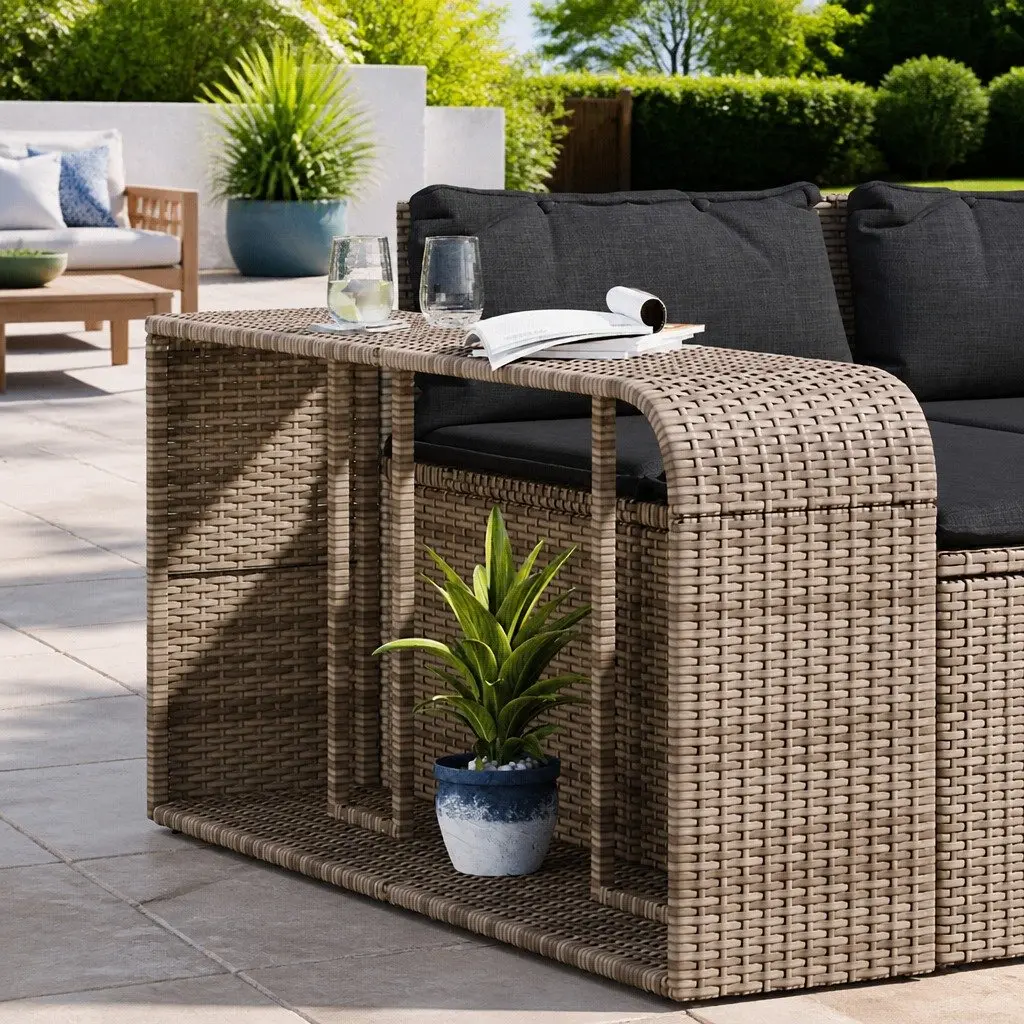 Storage Shelves Grey Poly Rattan 2 Pieces Outdoor Garden Furniture