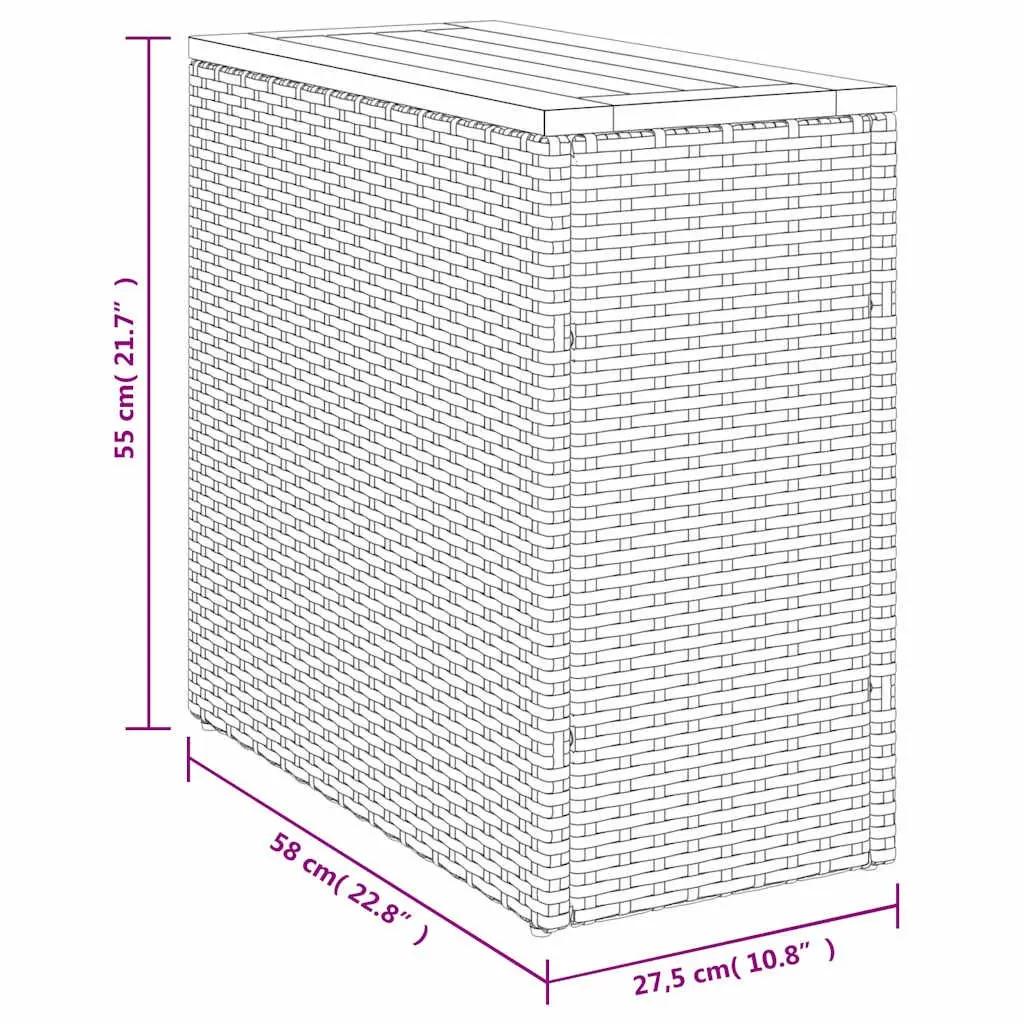 Garden Side Table Outdoor Patio Furniture Grey Poly Rattan Wooden Top