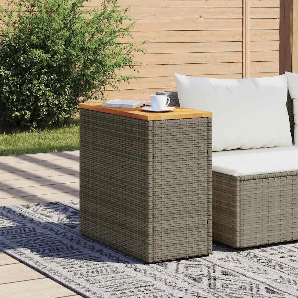 Garden Side Table Outdoor Patio Furniture Grey Poly Rattan Wooden Top
