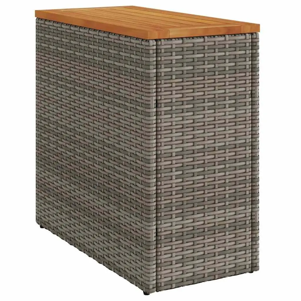 Garden Side Table Outdoor Patio Furniture Grey Poly Rattan Wooden Top