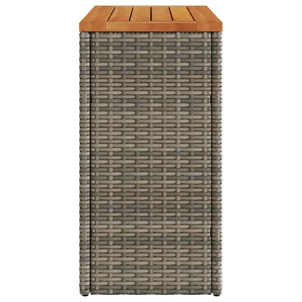Garden Side Table Outdoor Patio Furniture Grey Poly Rattan Wooden Top