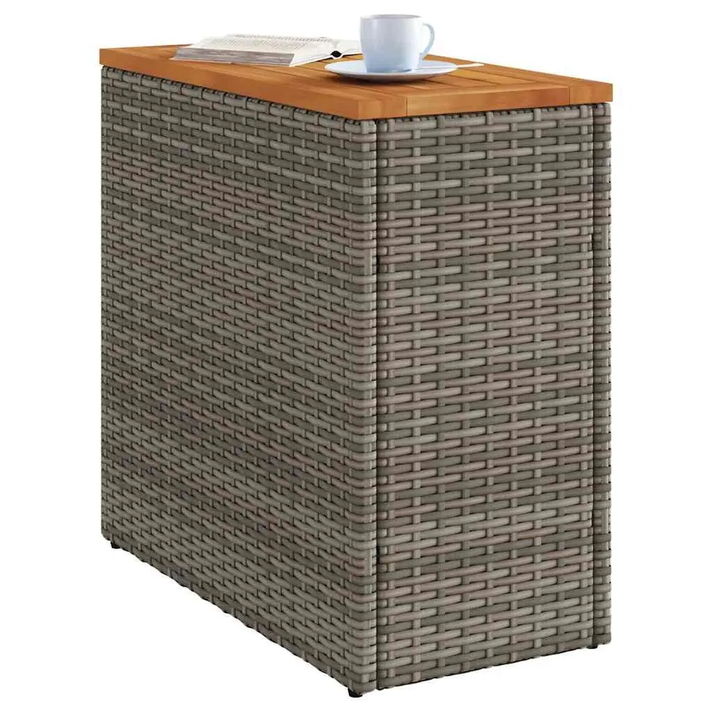 Garden Side Table Outdoor Patio Furniture Grey Poly Rattan Wooden Top