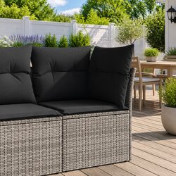 Garden Corner Sofa Outdoor Seating with Storage Cushions Grey Poly Rattan