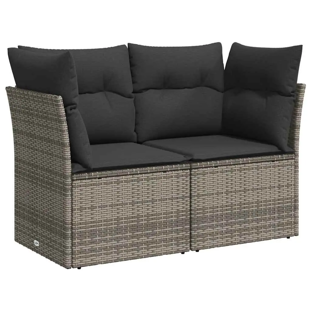 2-Seater Garden Sofa Poly Rattan Grey Outdoor with Cushions and Storage