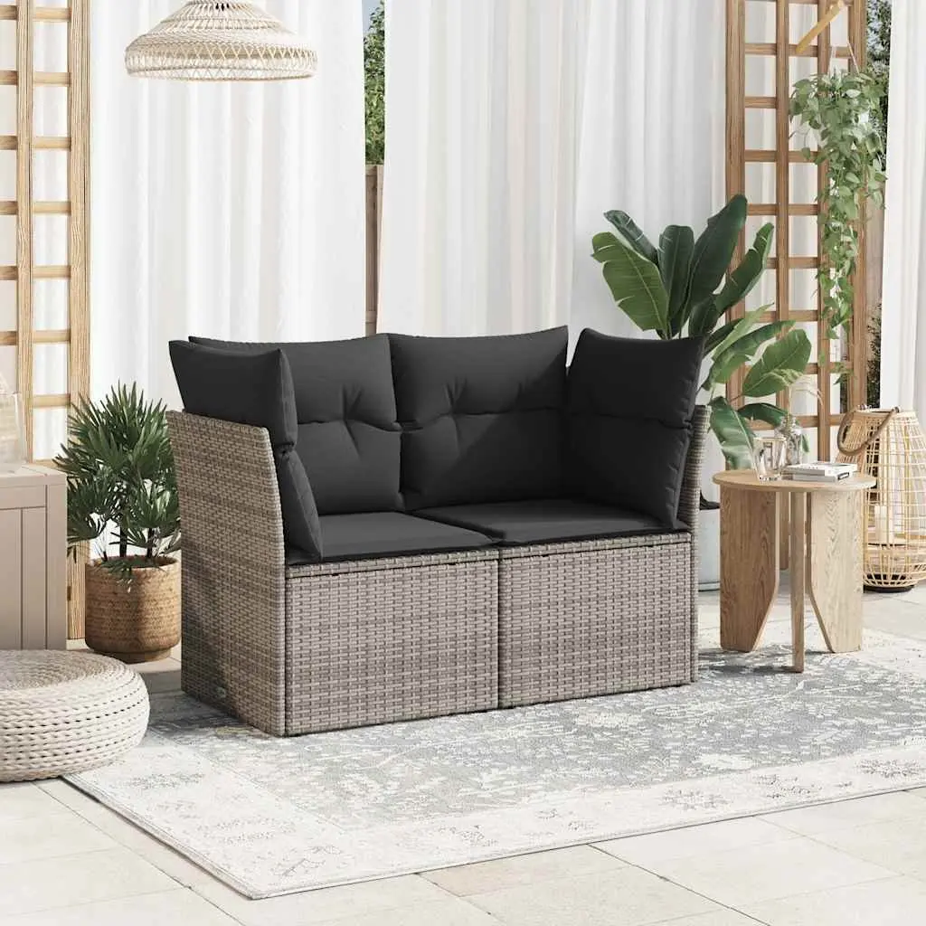 2-Seater Garden Sofa Poly Rattan Grey Outdoor with Cushions and Storage