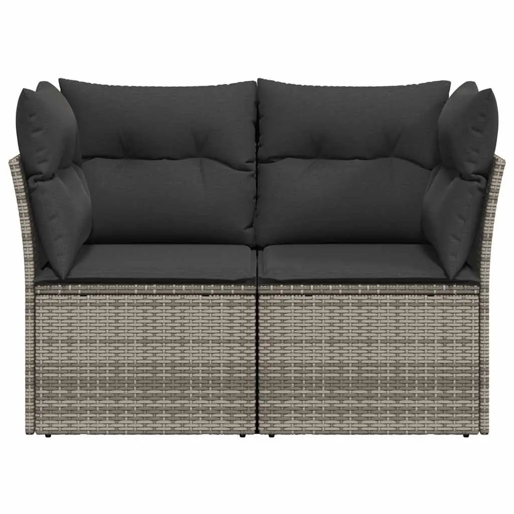 2-Seater Garden Sofa Poly Rattan Grey Outdoor with Cushions and Storage