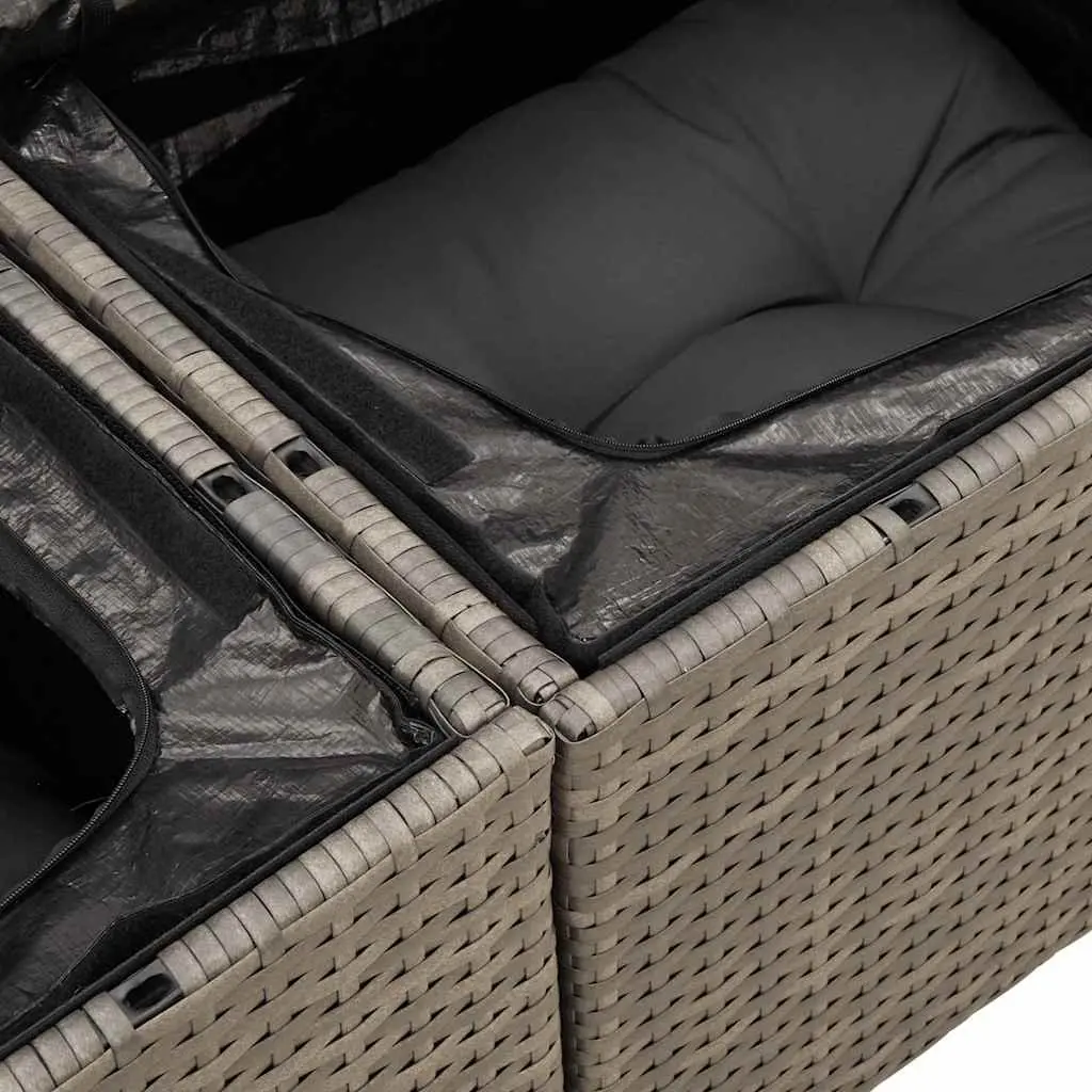2-Seater Garden Sofa Poly Rattan Grey Outdoor with Cushions and Storage